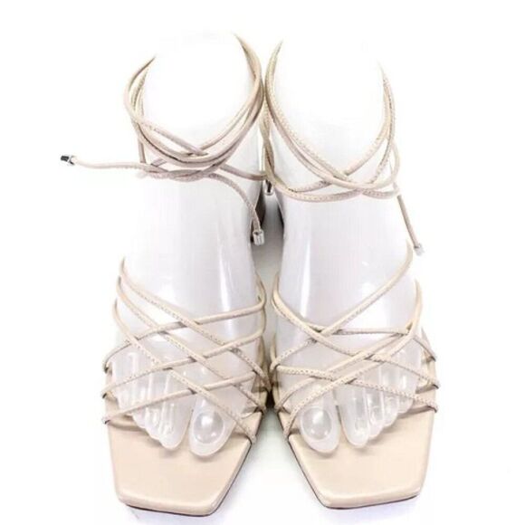 Porte & Paire Women's Leather Strappy Square Toe Sandals Cream Size 6 - Picture 3 of 9